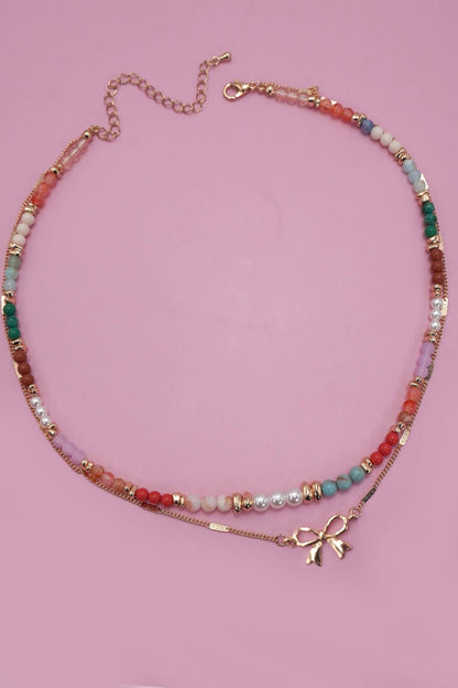 Bow + Beaded Layered Necklace