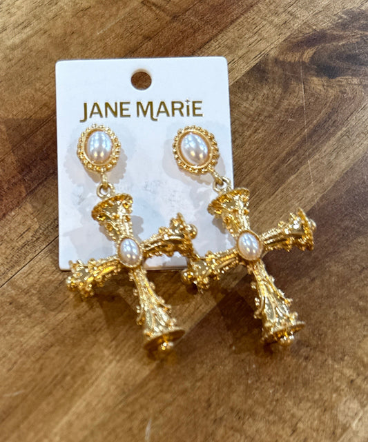 Gold Artisan Cross Earrings