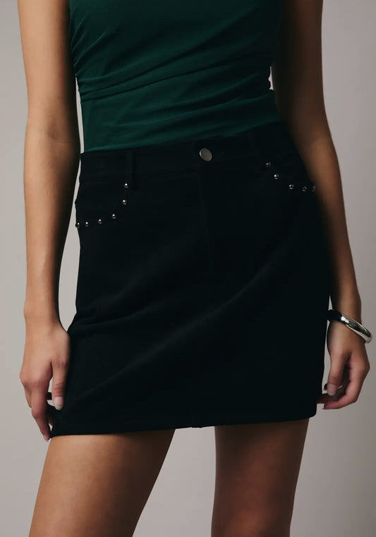 Black Studded Suede Mini Skirt