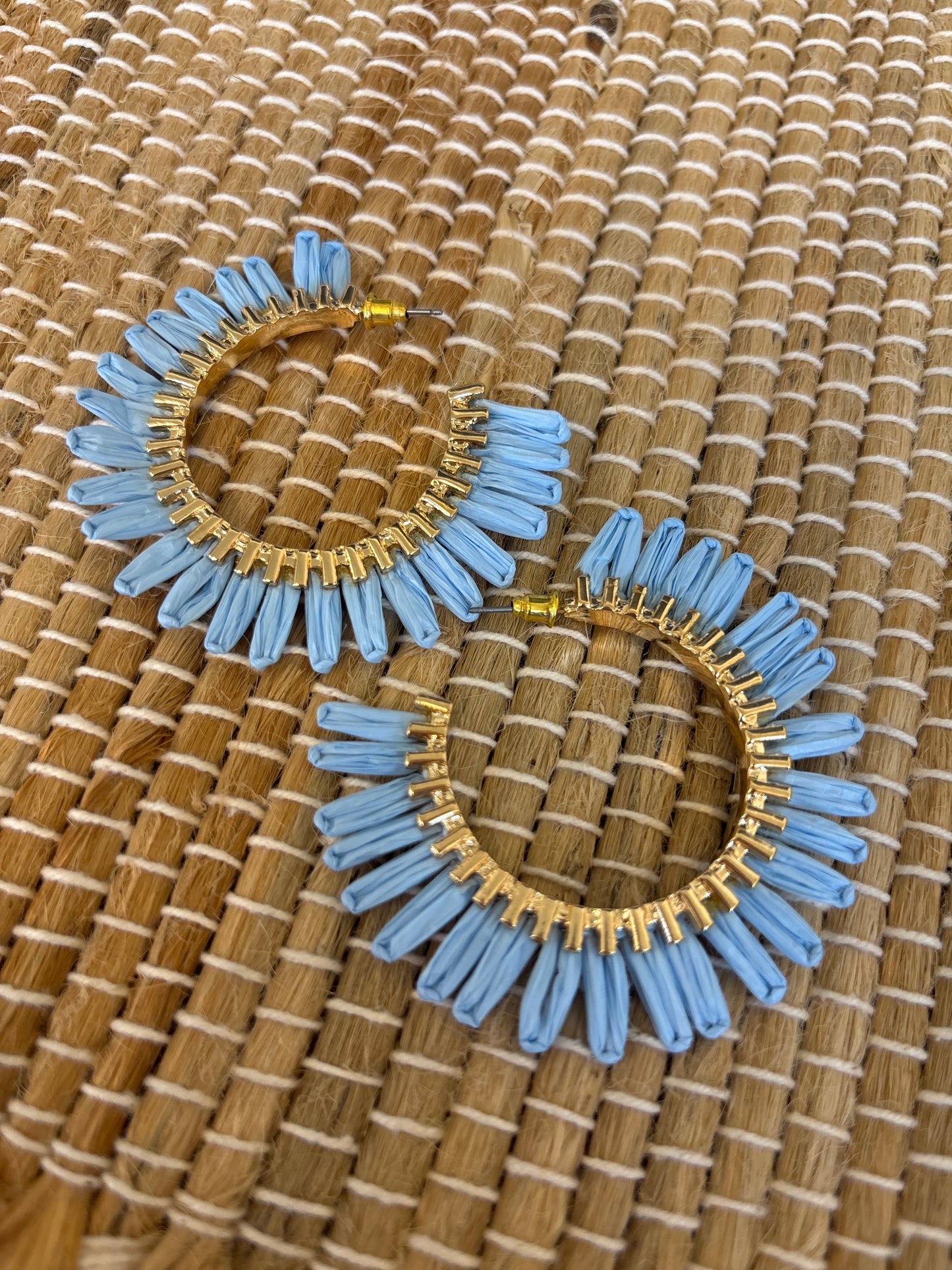 Raffia Fan Hoops - Cornflower Blue