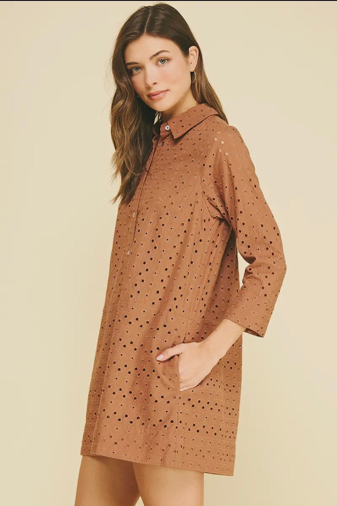 Eyelet Detailed Mini Dress