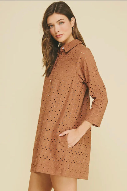 Eyelet Detailed Mini Dress