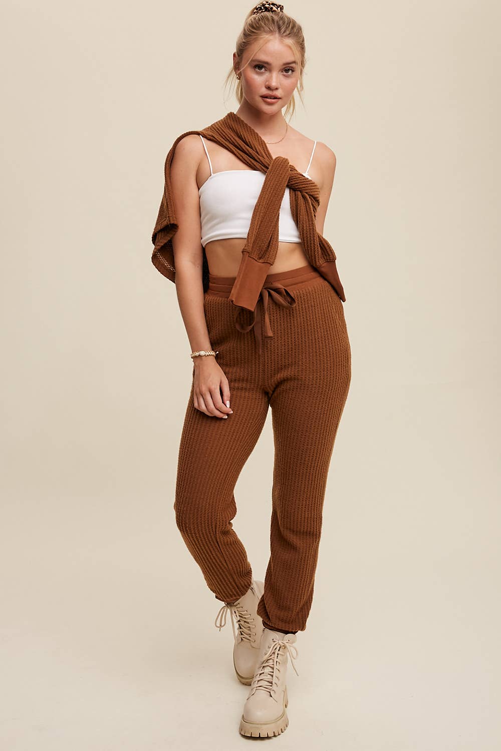 Coffee Time Waffle Knit Lounge Pant Set