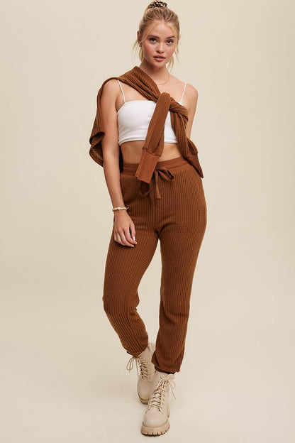 Coffee Time Waffle Knit Lounge Pant Set
