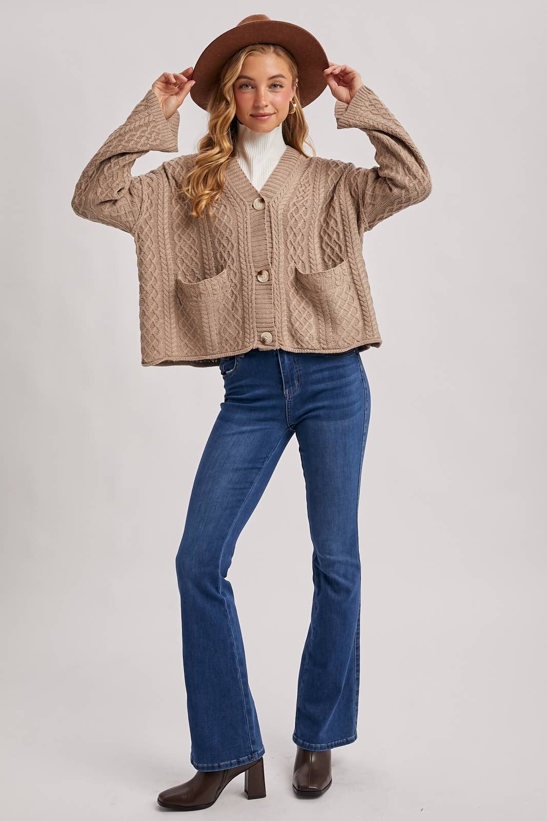 Latte Cable Knit Cardigan
