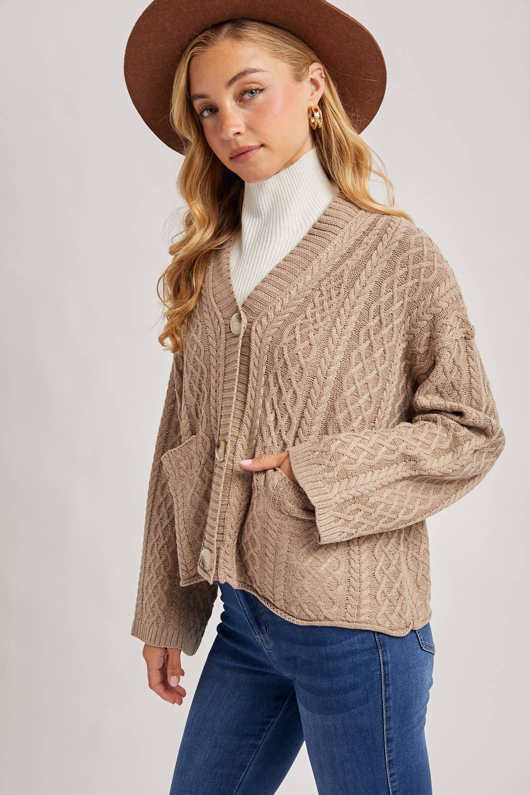 Latte Cable Knit Cardigan