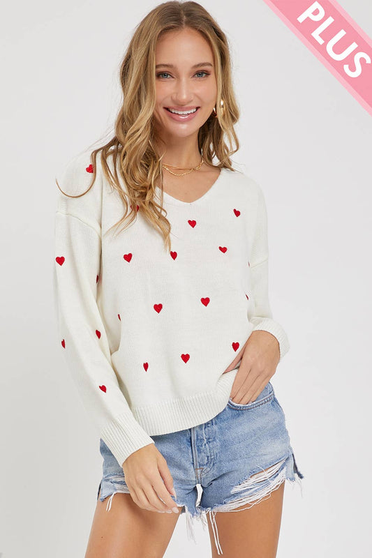 Embroidered Heart Sweater - Plus