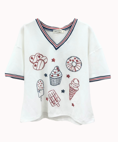 Sequin Americana V-Neck Top