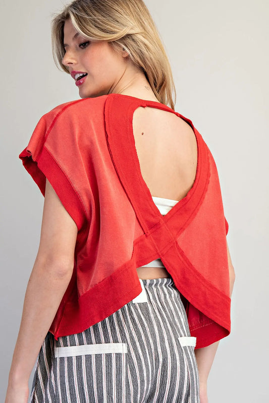 So Free Short Sleeve Open Back Top