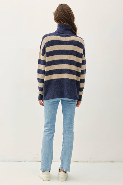 Wide Stripe Turtleneck : Navy