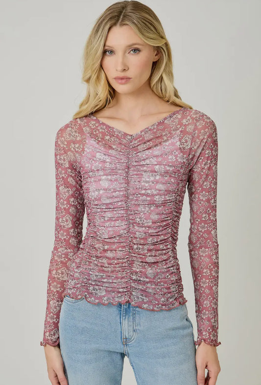 Floral Rose Tone Mesh Top