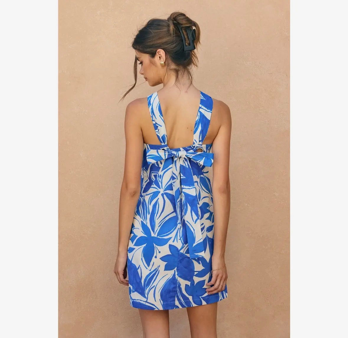 Blue Florals Halter Dress