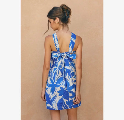 Blue Florals Halter Dress