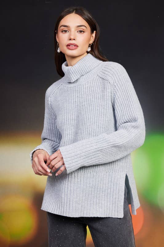 Cozy Split-Hem Turtleneck Sweater