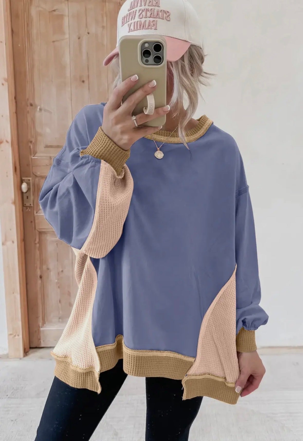 Color Block Waffle Knit Top