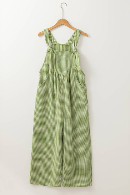 Green Gingham Wide Leg Overalls