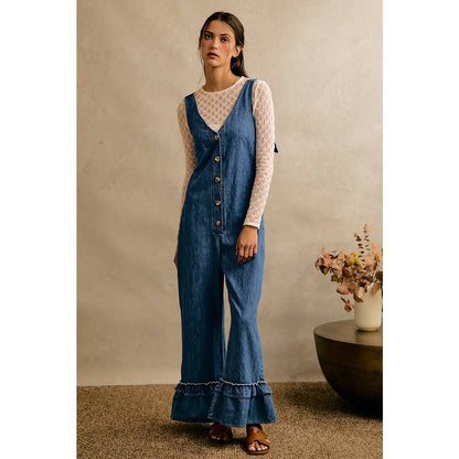 Denim Ruffle Leg Romper