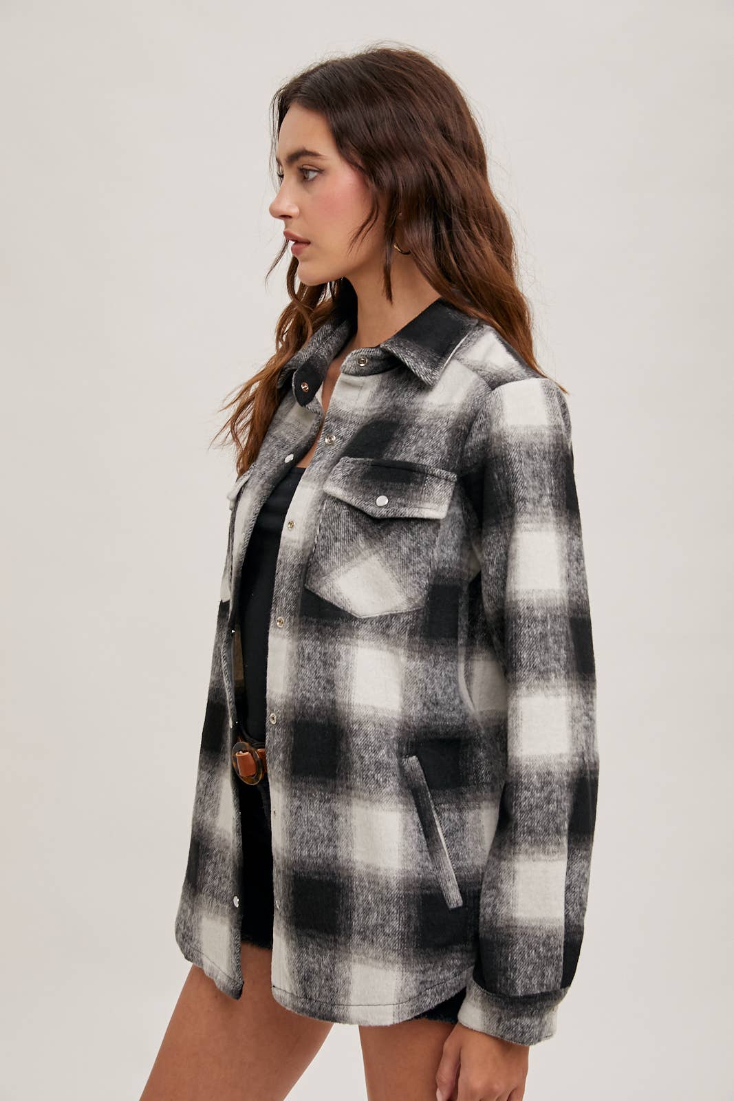 Feeling Fall Flannel Shacket / Black Plaid