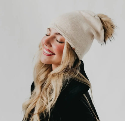 Fine Knit Pom Beanie - FINAL SALE