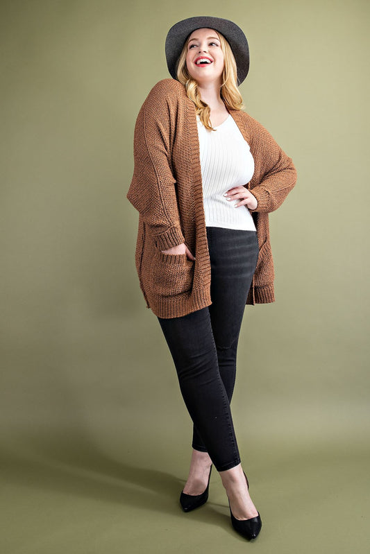 Ribbed Knit Cardigan - Plus