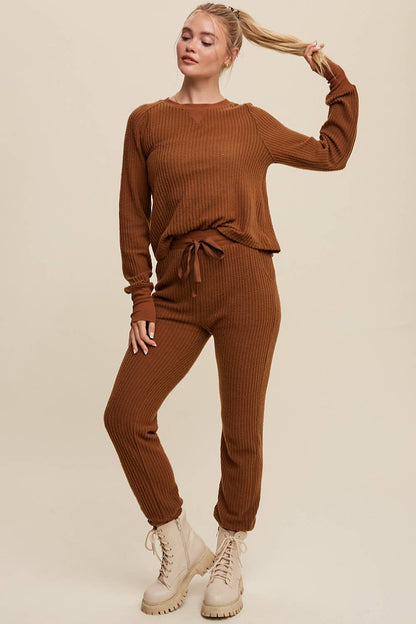 Coffee Time Waffle Knit Lounge Pant Set