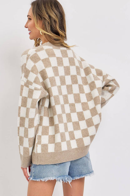 Everyday Cardigan | Beige Checkered