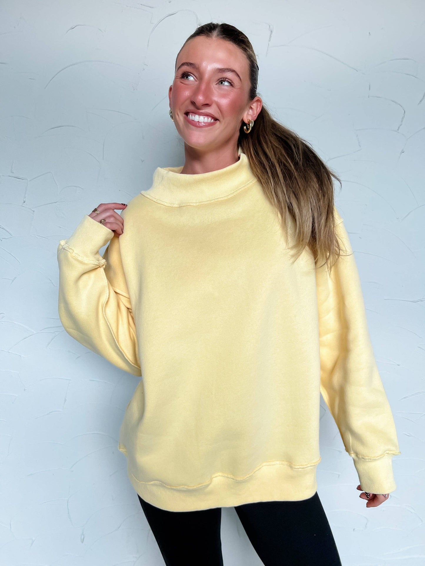 Oversized Mock Neck Sweatshirt  - Pale Yellow