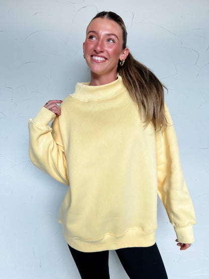 Oversized Mock Neck Sweatshirt  - Pale Yellow