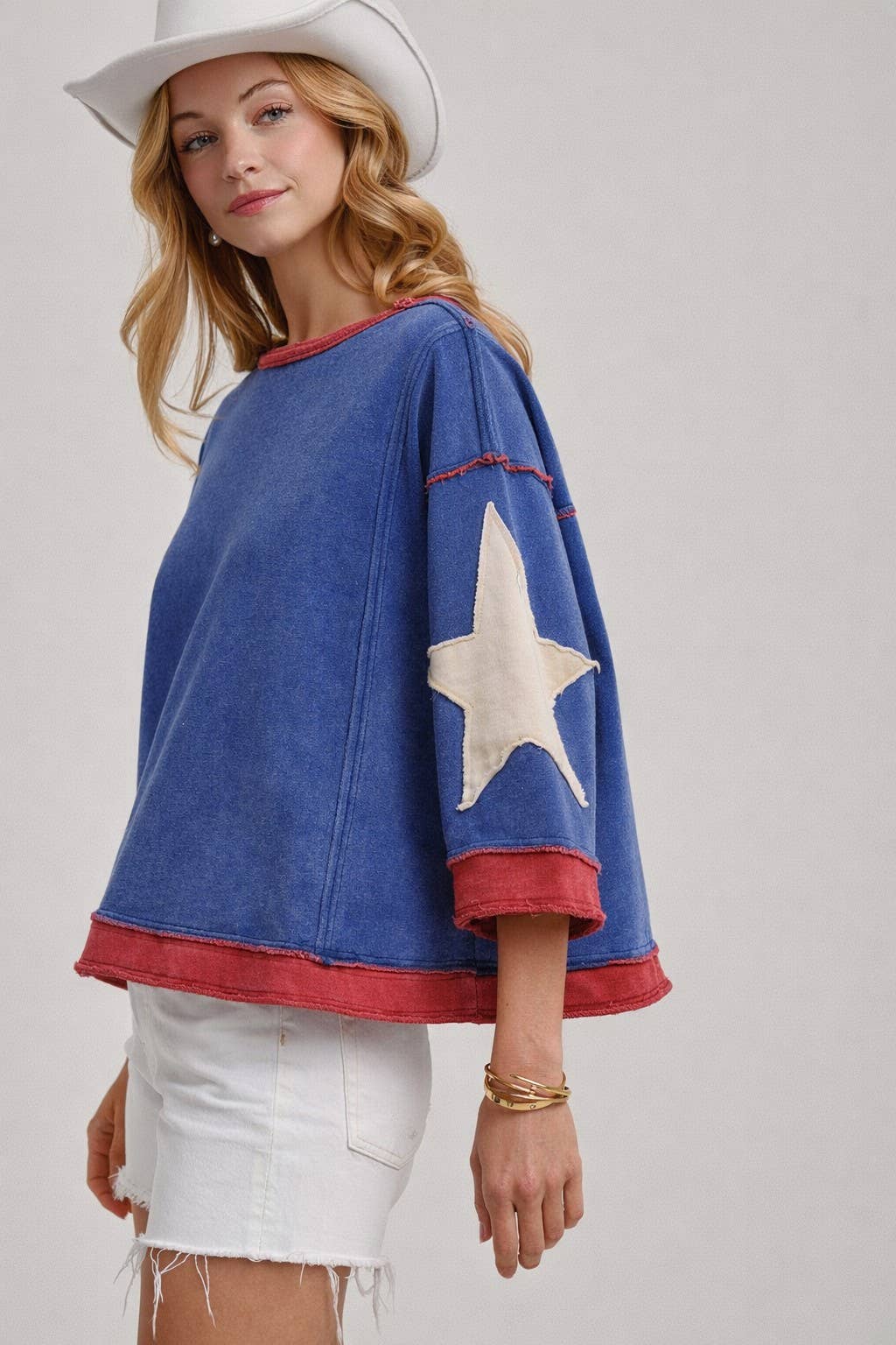 Star Sleeve Mineral Wash Top