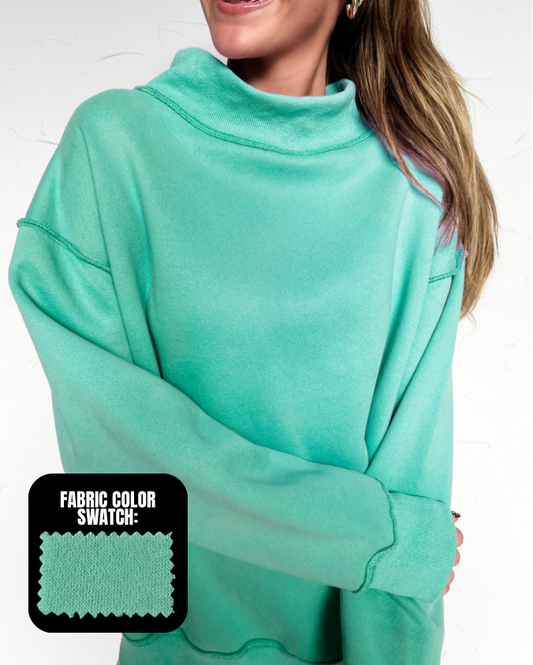 Oversized Mock Neck Sweatshirt - Seafoam