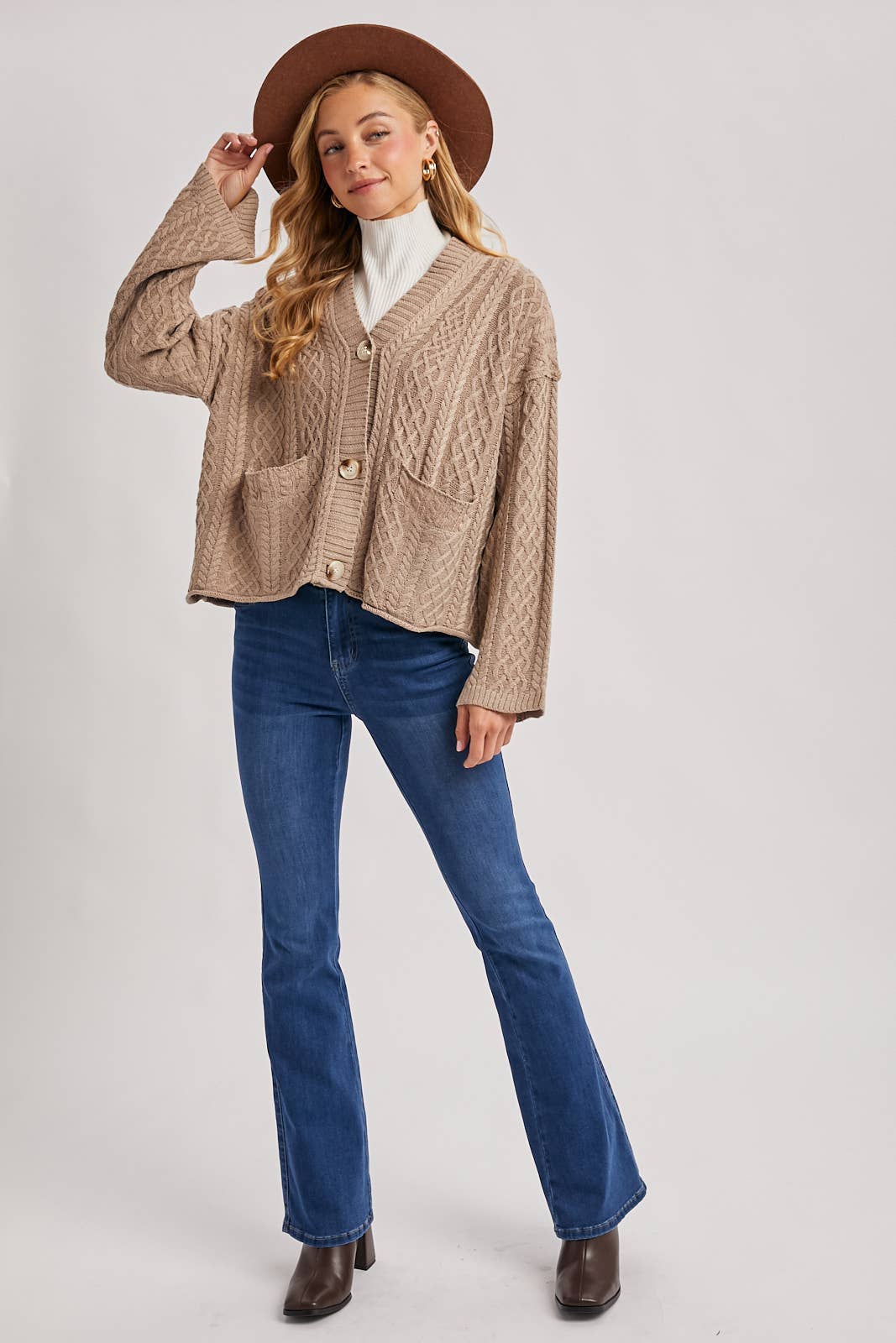 Latte Cable Knit Cardigan