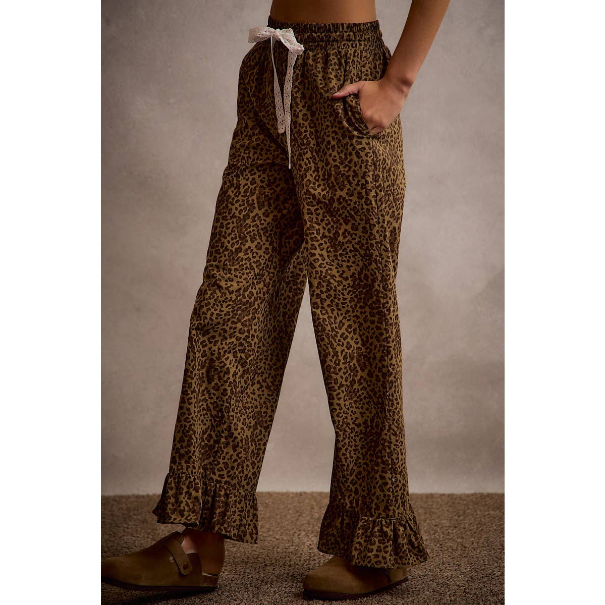 Lacey Leopard Ruffle Hem Pants