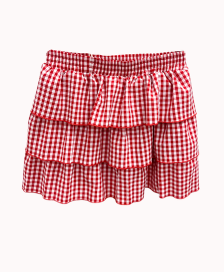 Red Gingham Ruffle Skirt with Shorts