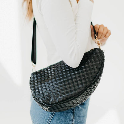 Romee Woven Saddle Bag: Black