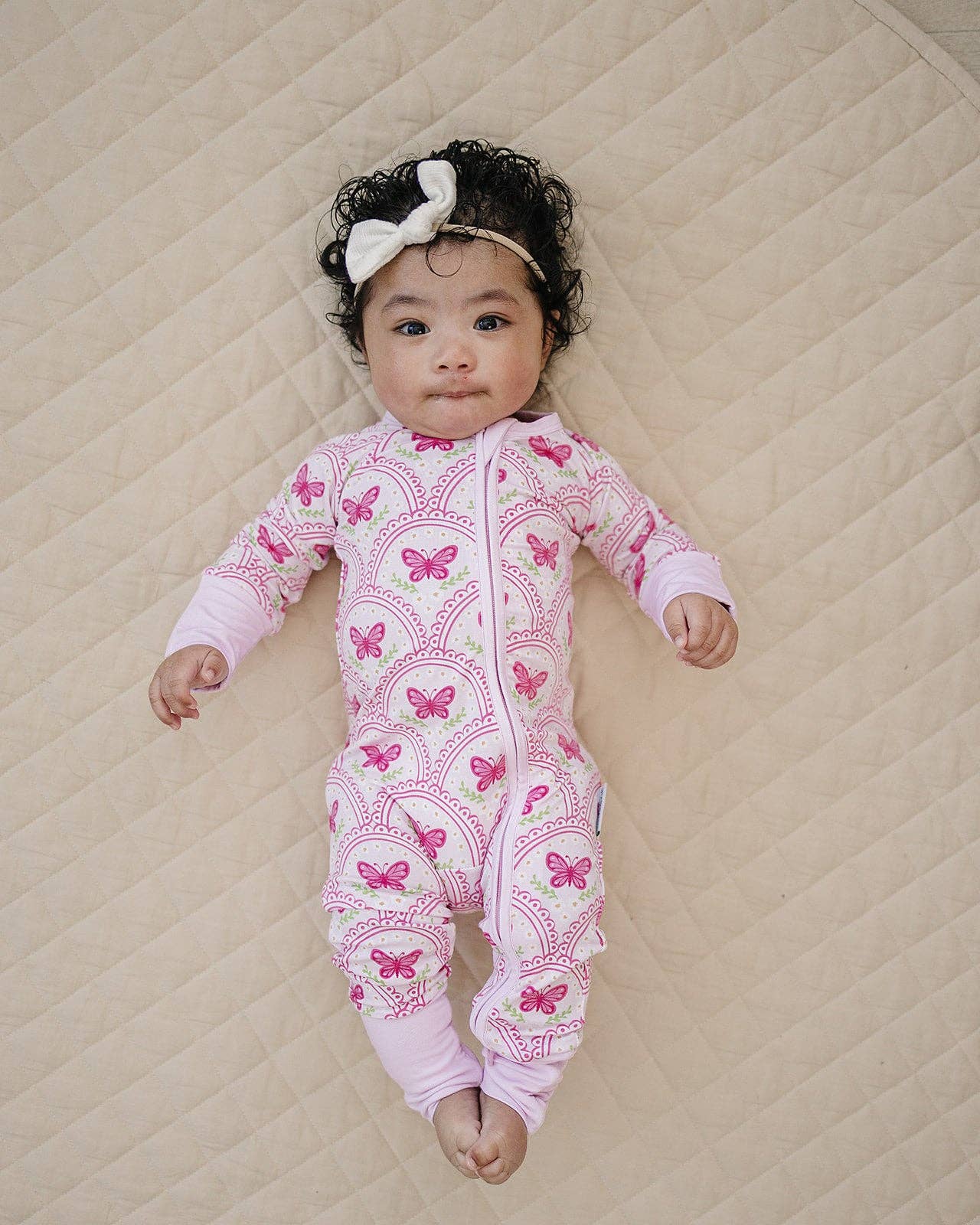 Bamboo Zip Romper | Pink Butterfly