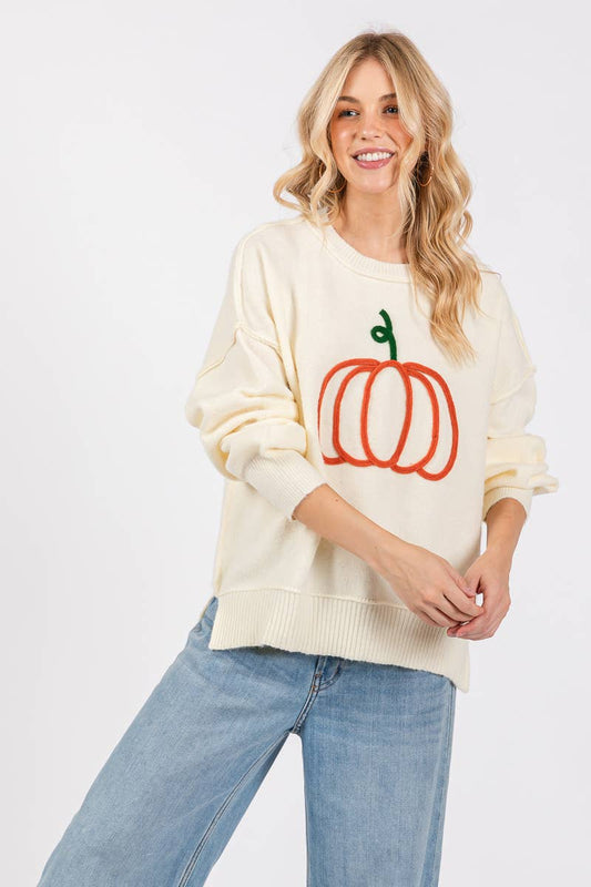 Pumpkin Embroidered Sweater