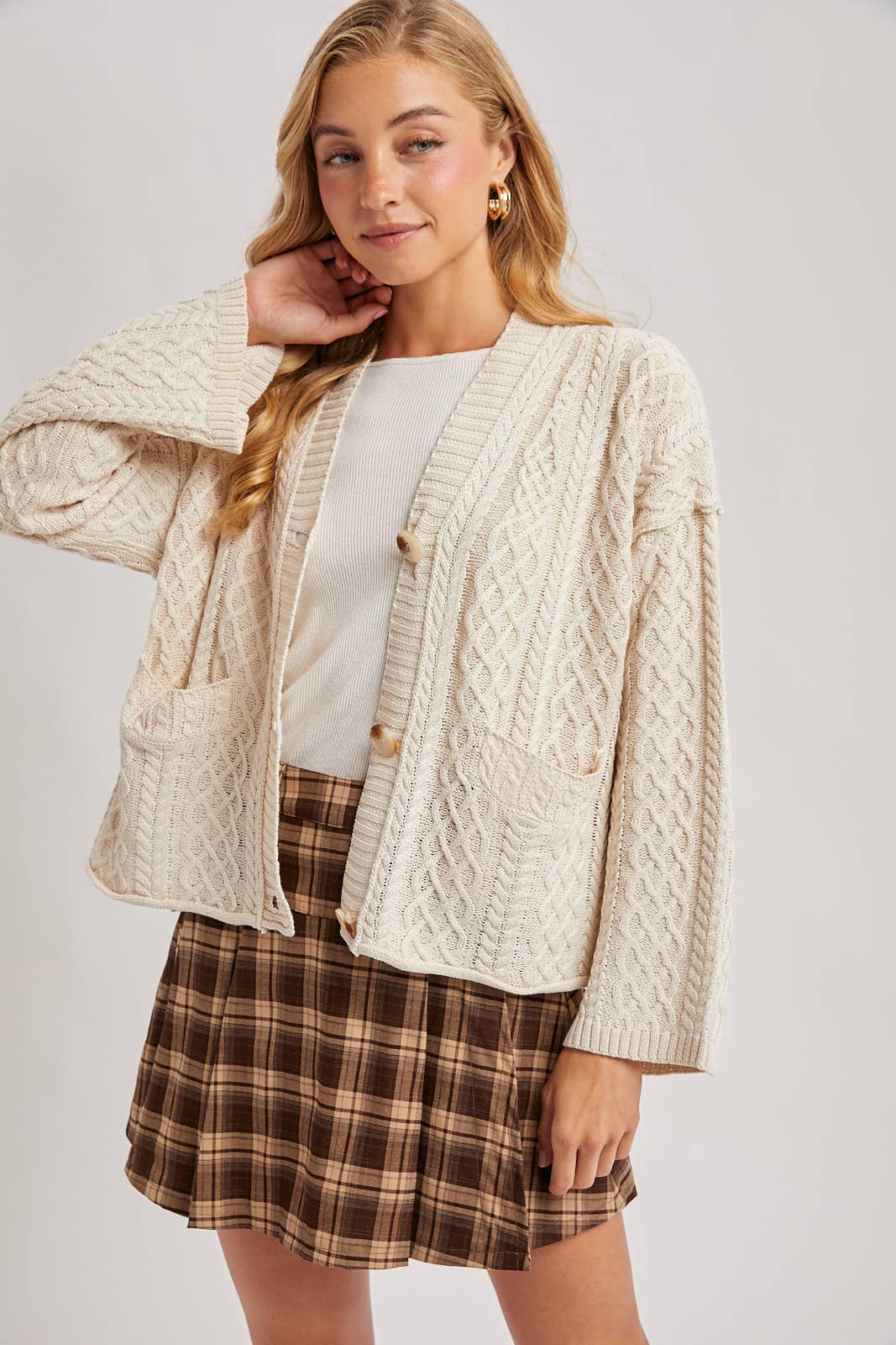Latte Cable Knit Cardigan