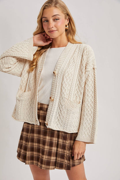 Latte Cable Knit Cardigan