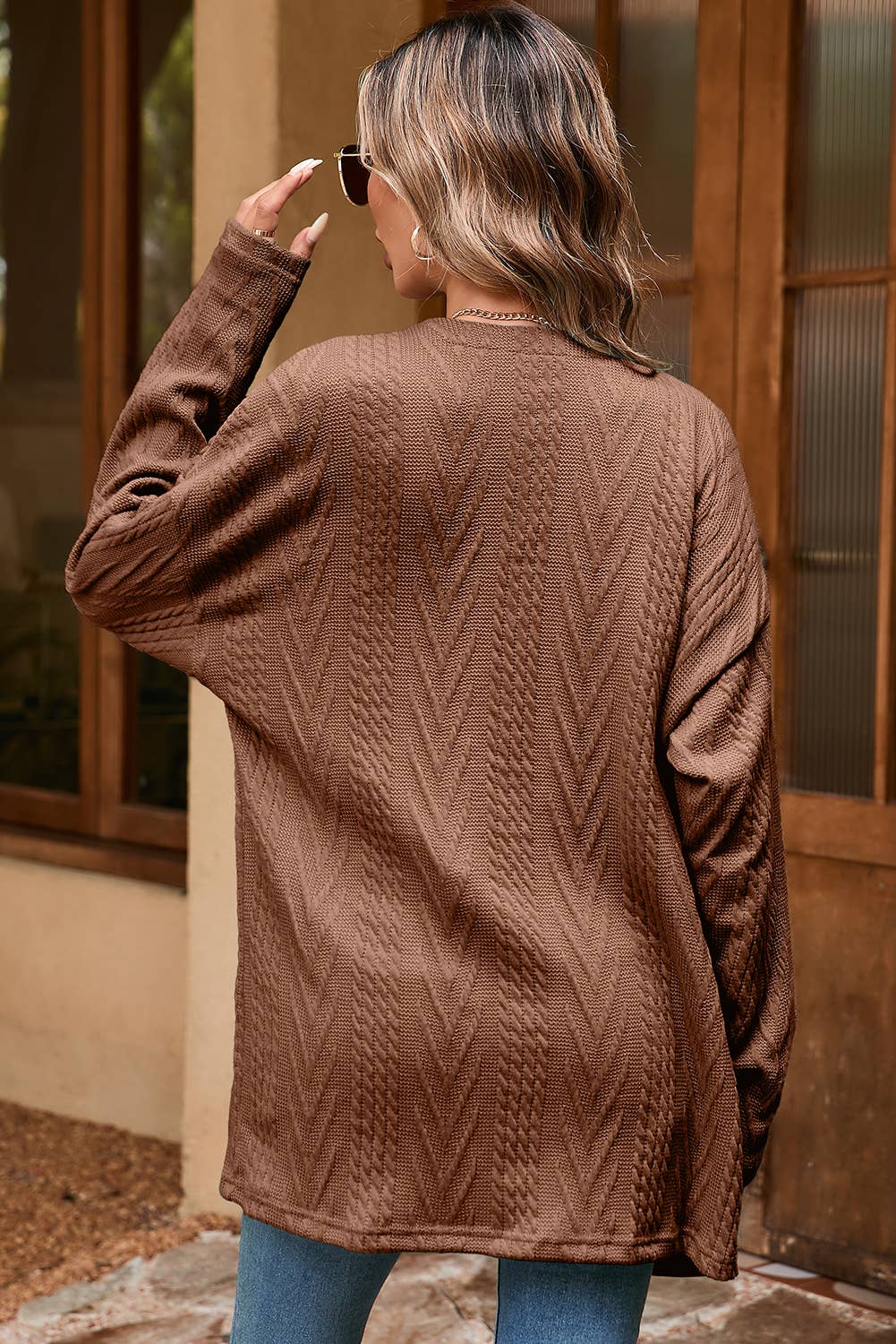 Textured Knit Cardigan | Coffee