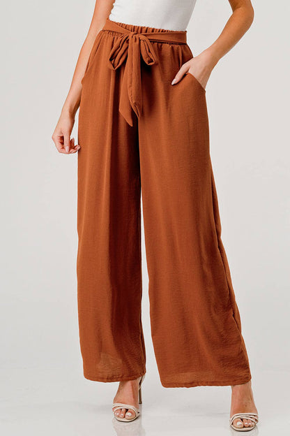 Belted Flowy Pants : Cognac