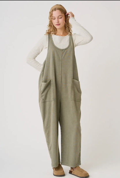 Mineral Wash Olive Jumpsuit