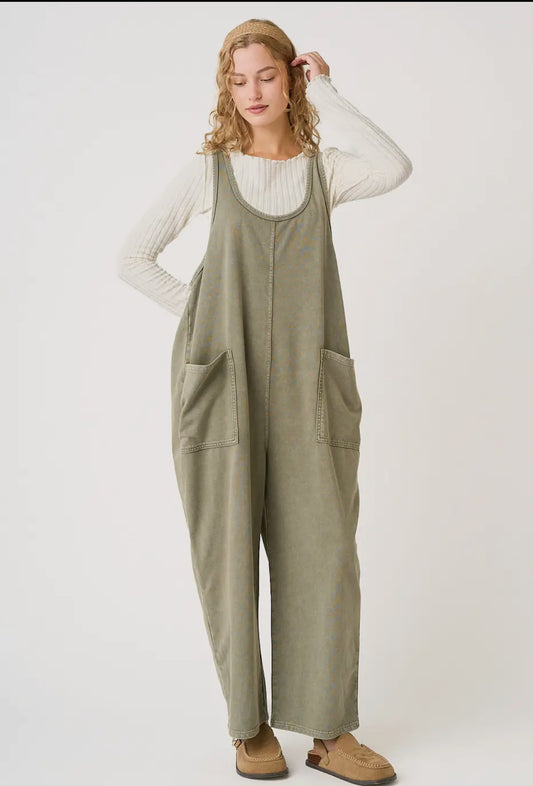 Mineral Wash Olive Jumpsuit