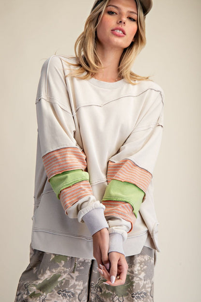 Khaki Color Block Sleeve Top Plus