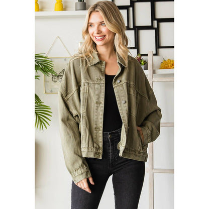 Pleated Denim Jacket - Med Denim PLUS