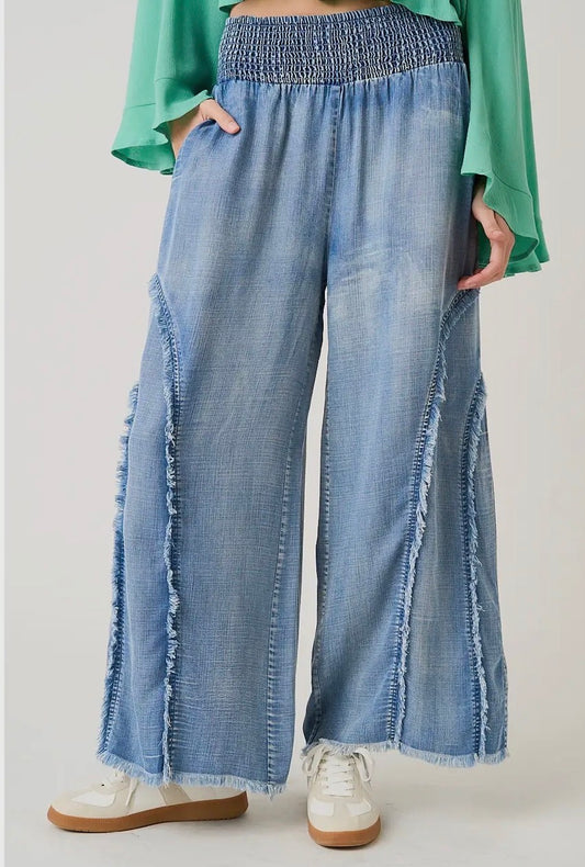 Distressed Chambray Pants