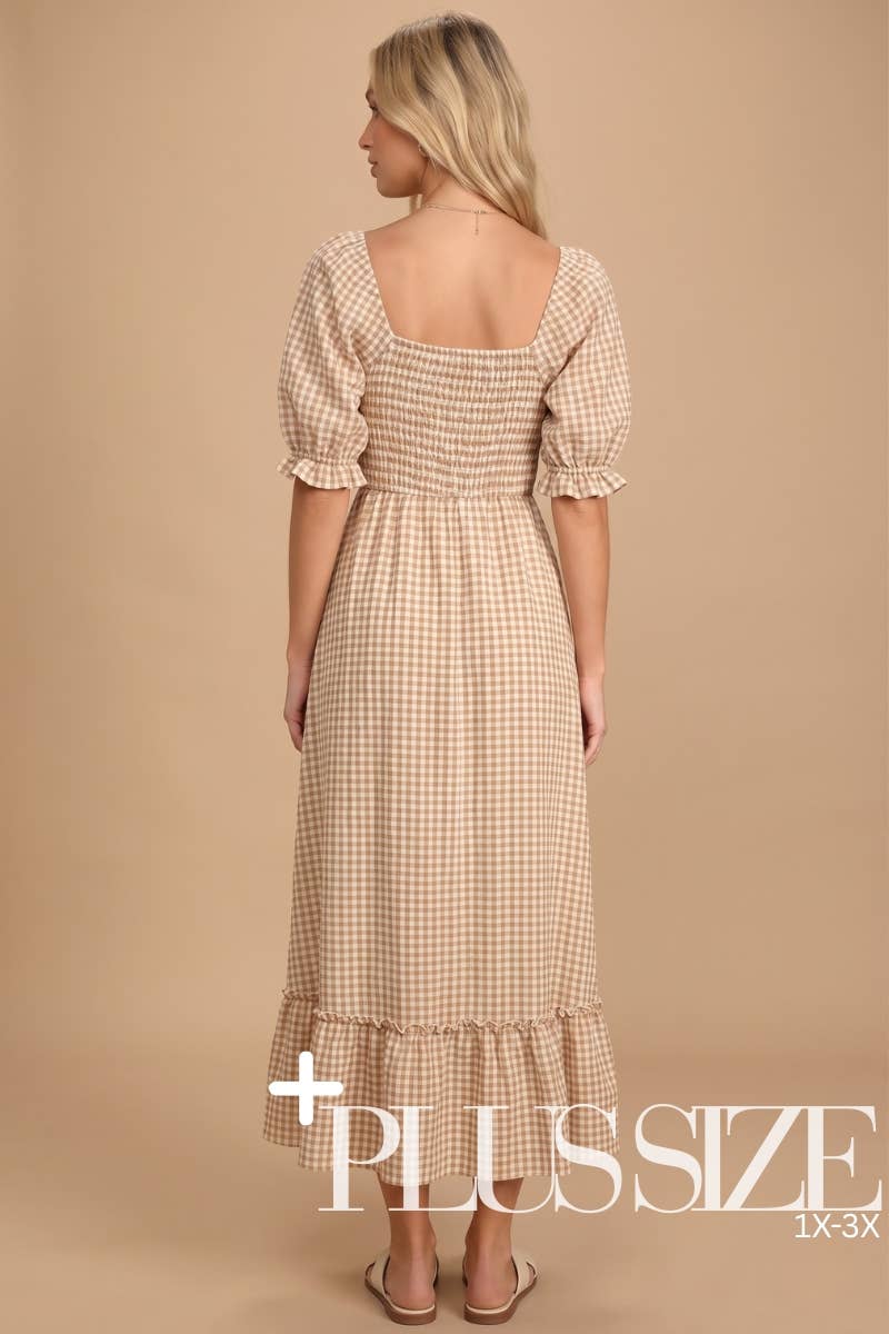 Gingham Puff Sleeve Maxi Plus