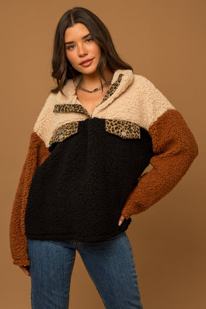 Leopard Color Block Sherpa