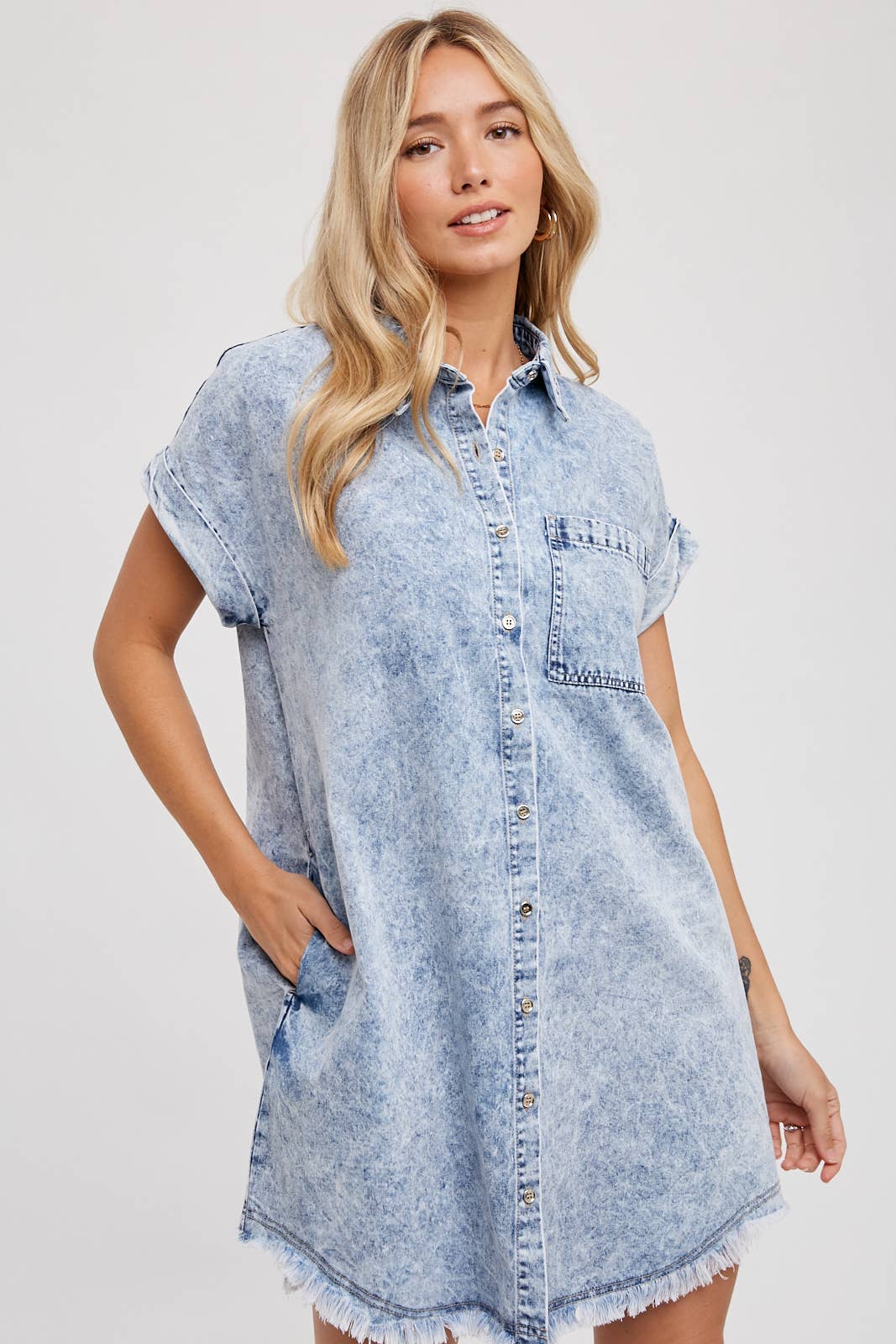 Frayed Hem Denim Dress