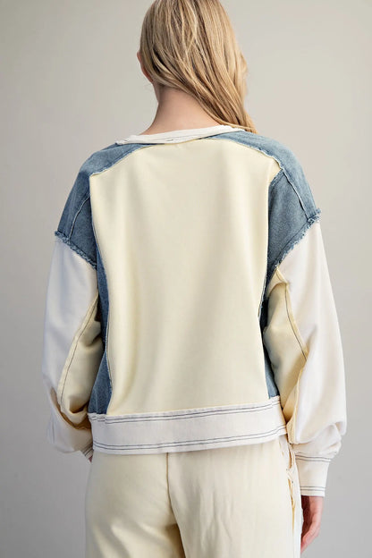 Frayed Color Block Pullover