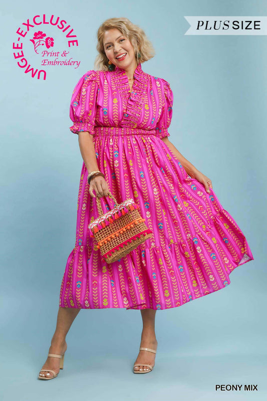 Feeling Vibrant Smocked Midi Dress - Plus